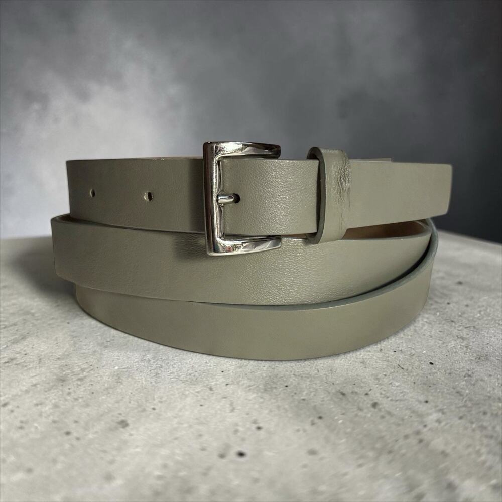 Talbots Thin Sage Gray Italian Leather Belt Silver Tone Square Buckle XL